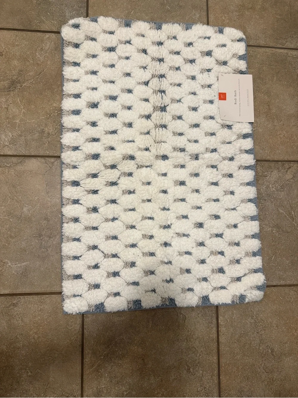 World Market Rodi White and Blue Textured Bath Rug - Home Accents